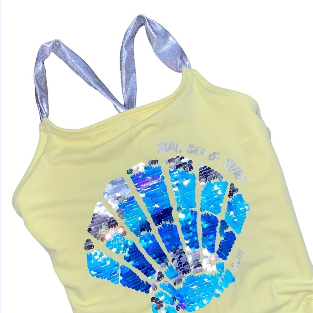 Justice yellow one piece swimsuit sequin shell Sun sea and surf size 16